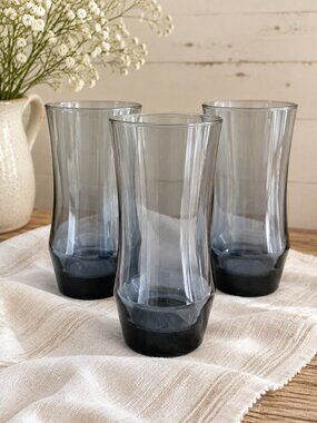 LIBBEY APOLLO | Vintage Dusky Blue Glass Tumblers – Set of 3
